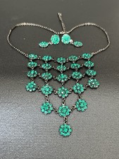 VTG necklace and earring Set Green Emerald Color Austrian Cristal