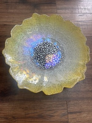 Große dekorative strukturierte Glasschale 37 cm Mittelstück Tisch Obst Aufsteller Schale