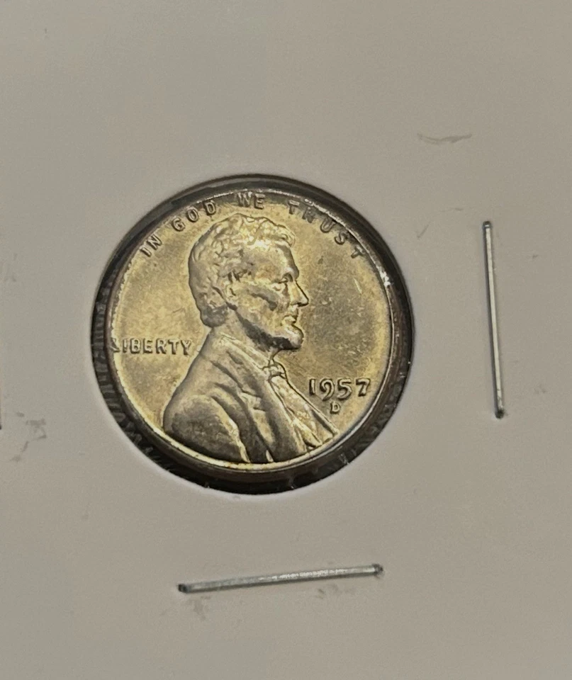 RARO 1957 ERROR D centavo de trigo Lincoln, color plata, error L y grieta de troquel! Foto 2 de 4