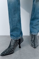 ZARA WOMEN BLACK HIGH HEEL STUDDED ANKLE BOOTS NEW TAG SIZE UK 37 4 AIRFIT®