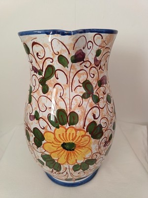 Italienische handbemalte Maiolica Keramik Kanne Krug 26 cm floral Montelupo Stil