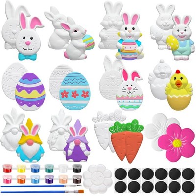 12 Sets Easter Painting Kit for Kids Unpainted DIY Ceramic to Paint Figurines...