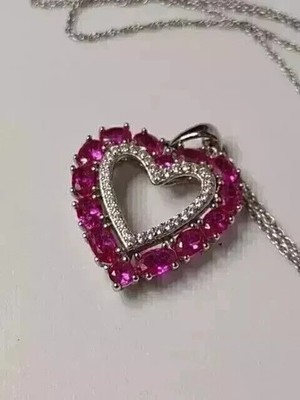 3Ct Oval Cut Lab Created Pink Ruby Women's Heart Pendant 14k White Gold Plated