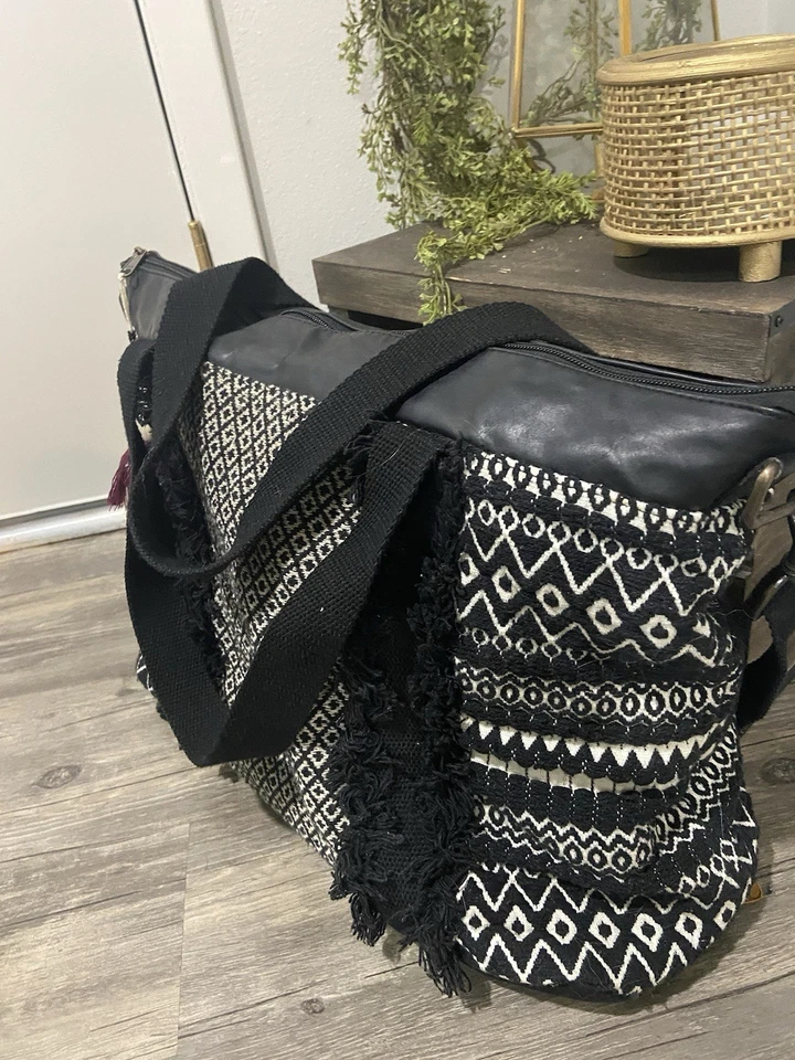 Boho Messenger Bolso de Hombro con Cremallera Borlas Nuevo sin Etiquetas Cuero Vegano Lona Fin de semana Foto 3 de 4