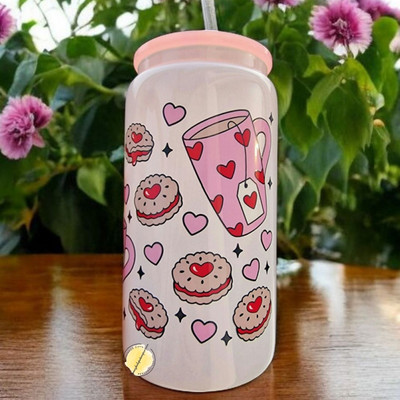 Tee und Marmelade Kekse 16 Unzen Weiß Schimmer Libbey Glas Dose, UVDTF, Eiskaffee 