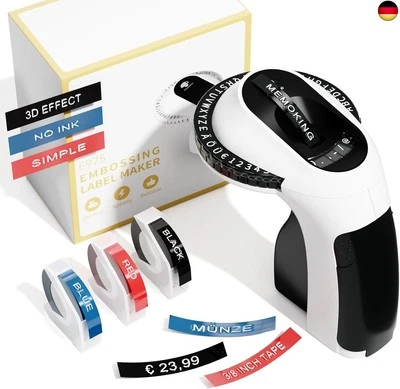Memoking E975 Beschriftungsgerät Prägegerät - 3D Etikettiergerät mit 3 Rollen Pr