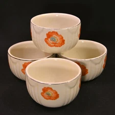 Hall Set 4 Custards Ramekins Orange Poppy Radiance w/Platinum Trim 1933-1953