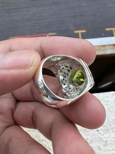 Natural Peridot Gemstone 14k White Gold Ring For Men's #0534 - Picture 5 of 7