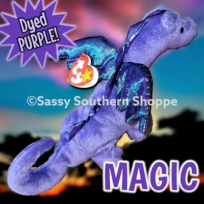 💜 MAGIC 💜 1995 Ty Beanie Babies Winged DRAGON *Hand-Dyed PURPLE* Baby *MWMT* - Image 1 of 4