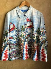 Coldwater Creek Sz PL Linen Women's Jacket Long Sleeve Multicolor Art Painted