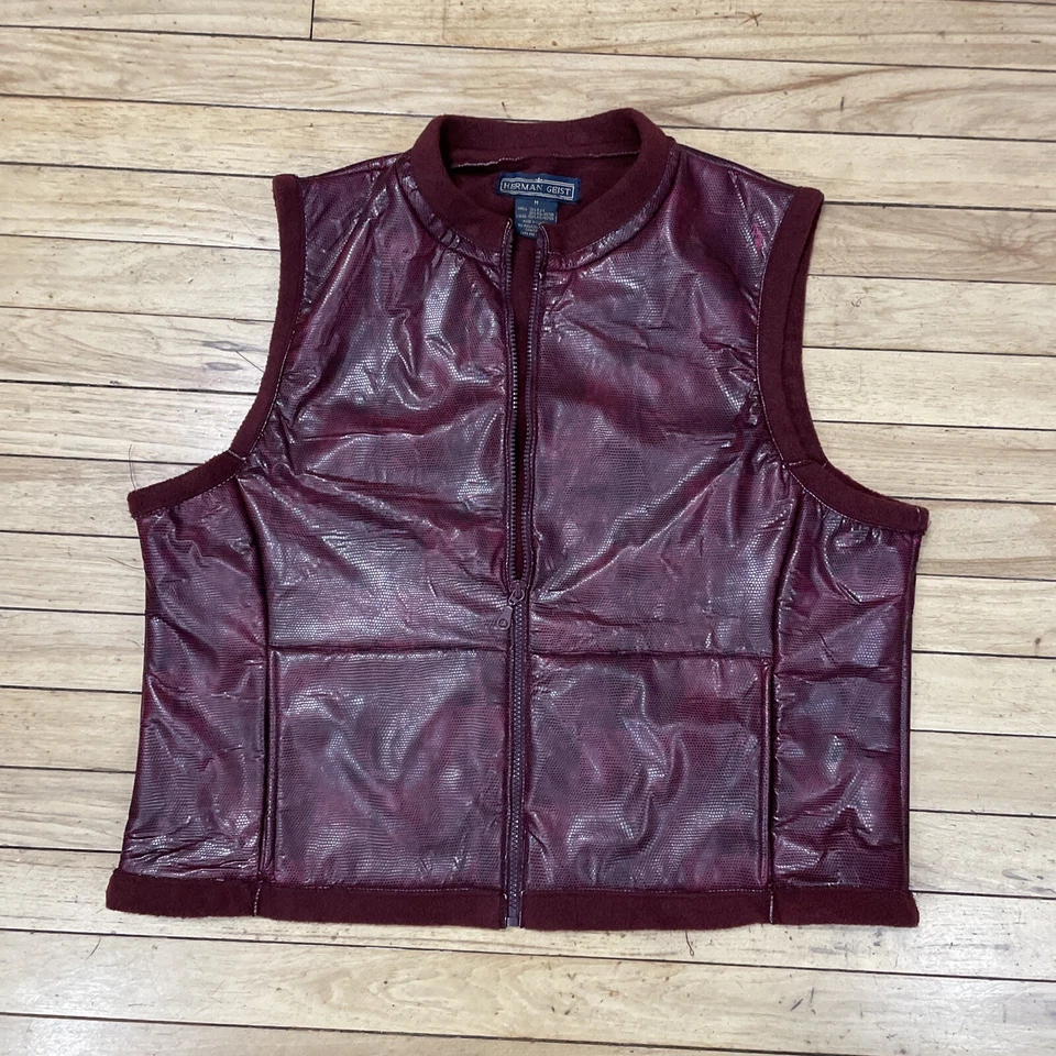 HERMAN GEIST vtg 90s Fleece Lined PVC Vest Faux Snakeskin Crocodile Red Capsule - Image 3 of 4