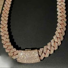 MOISSANITE 22Ct Men 16mm x 24" Cuban Link Chain 14K Rose Gold Silver Plated