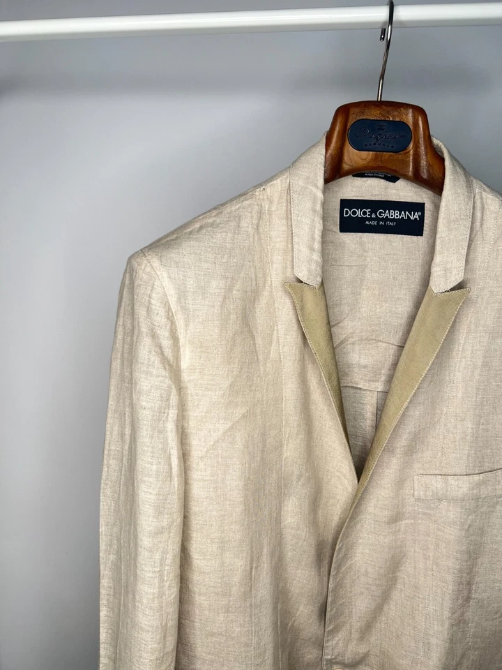 Blazer de verano de lujo Dolce & Gabbana dorado para hombre beige mezcla de lino talla US44 EU54 Foto 4 de 4