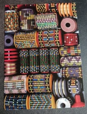 postcard Laurie Shovers glass beading  art promo unposted spools