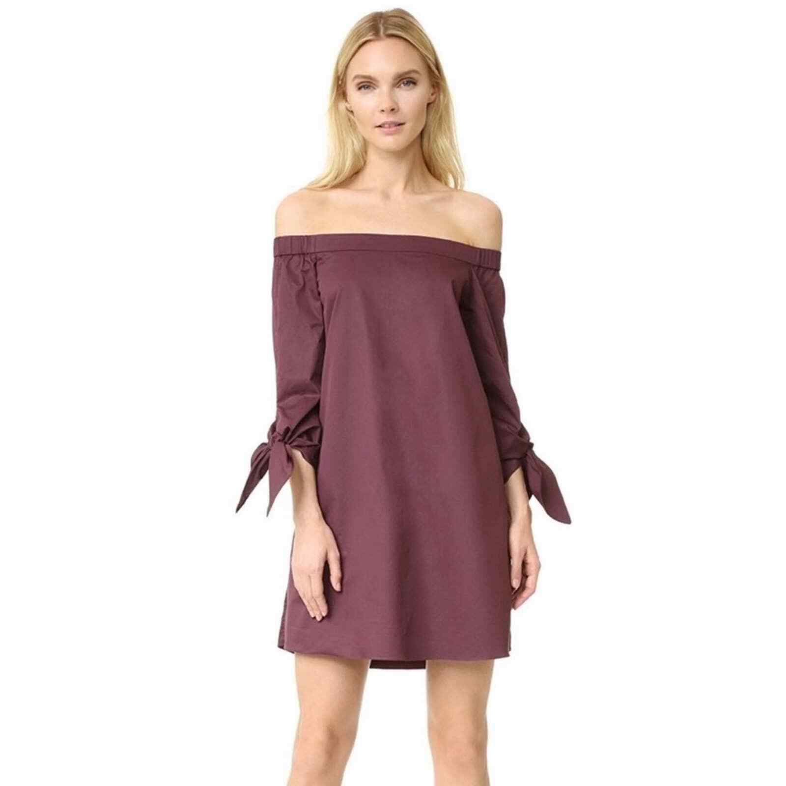 Tibi Plum Off Shoulder Tie Sleeve Dress Size 4 Flowy Feminine Style