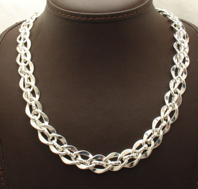 18'' All Shiny Twisted Marquise Link Chain Necklace Real 925 Sterling Silver