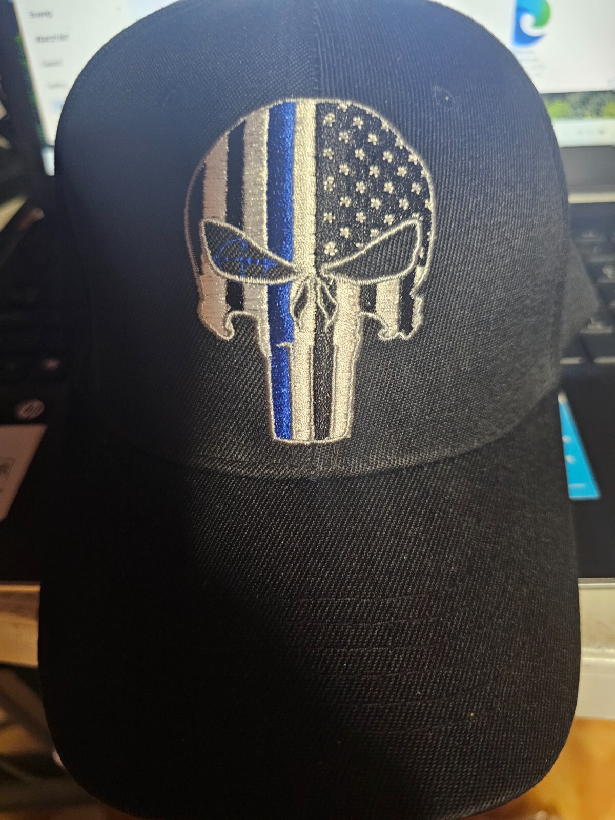 Blue thin line skull beanie for men and women