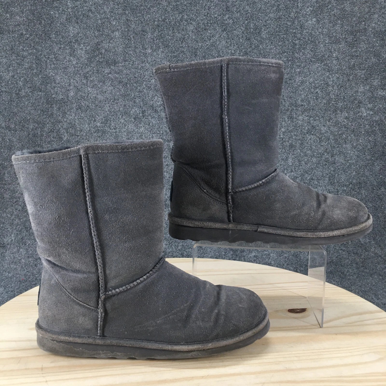 Bearpaw Winter Snow Boots Womens 11 Elle Short Gray Suede Mid Calf Sheepskin
