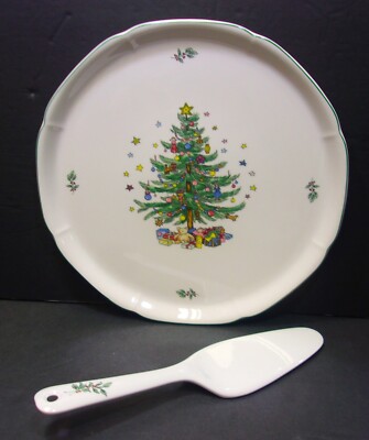 Nikko Happy Holidays Christmas 11'' Hostess Cake Serving Platter/Plate w/ Server