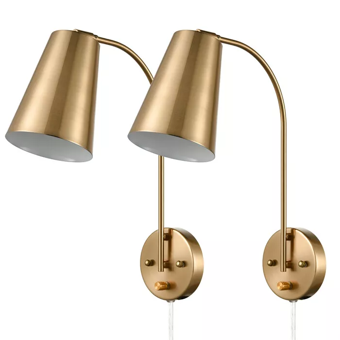 Modern Plug in Wall Sconce with Cord Set of 2 Gold Wall Light On