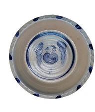 Rowe Pottery Works 10" Pie Plate Dish Apple Design Blue Stoneware 1989