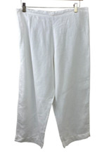 Bryn Walker White Pull On Wide Leg Ankle Linen Pants Size L Lagenlook Minimalist