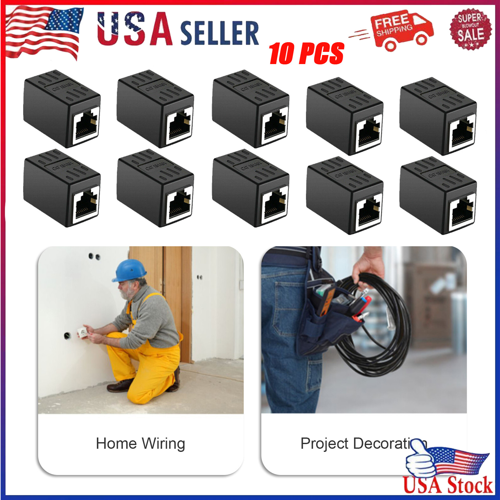 10 Pack RJ45 Ethernet Coupler for Cat7 Cat6 Cat5e LAN Network Cables