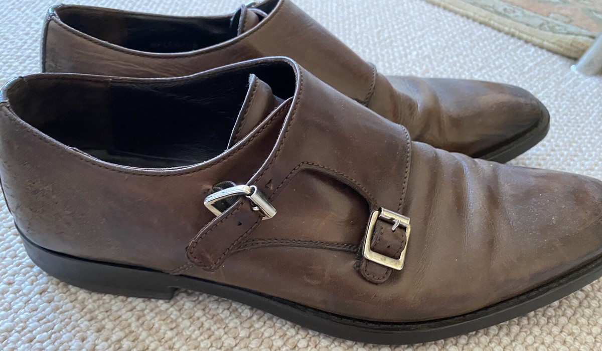 Donald J Pliner Dress Shoes Mens Size 8 Brown Gevan-14 Double Monk Strap Vibram Donald J Pliner Mens Medium Brown Leather Buckle Dress Shoes  main image 3