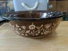 Set of Three Pyrex Brown Glass Festival Harvest Pink Motif Mixing Bowls