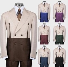 Business 2Pcs Men's Suits Wedding Groom Tuxedos Peak Lapel Formal Party Blazer
