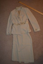 JOHN MEYER of NORWICH 2 pc Long Skirt Jacket 12 Beige Beaded/Embroidered Dress