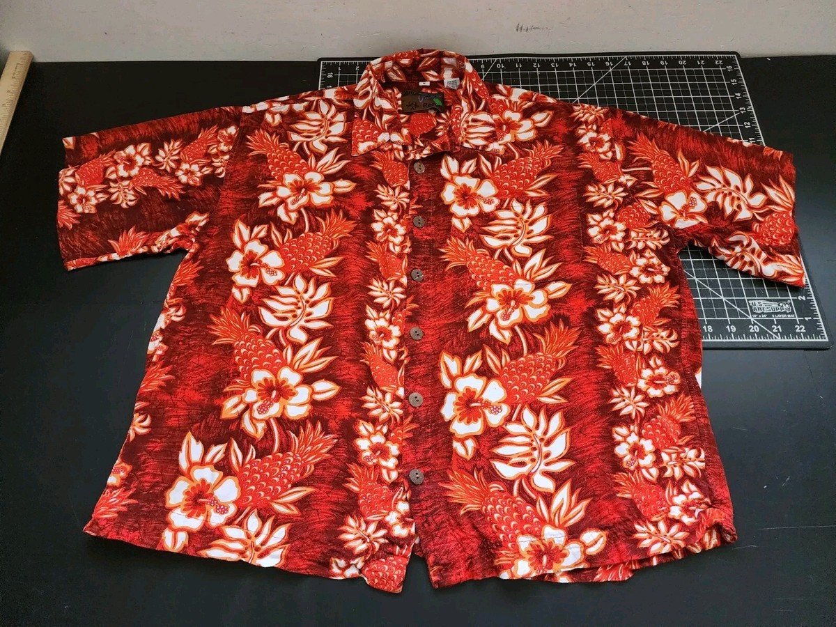 Vtg Blue Pacific Resort Shirt Men's Size M Hawaiian Orange Button