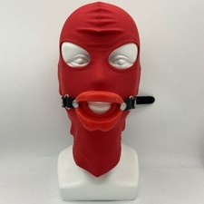 Binding Spandex Hood Mask with Silicone Lips Open Mouth Gags for Couples