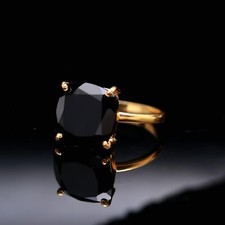 Natural Black Onyx Cushion Shape Ring Gold Plated Jewelry Wedding Gift For Wife