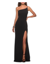 LA FEMME ONE SHOULDER JERSEY BLACK GOWN DRESS sz 0