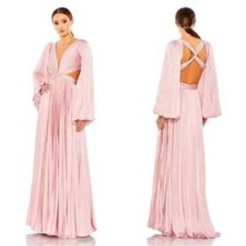 NWT Mac Duggal Long Sleeve Cut Out Pink Back Gown Style 26737 Size 14 - 498