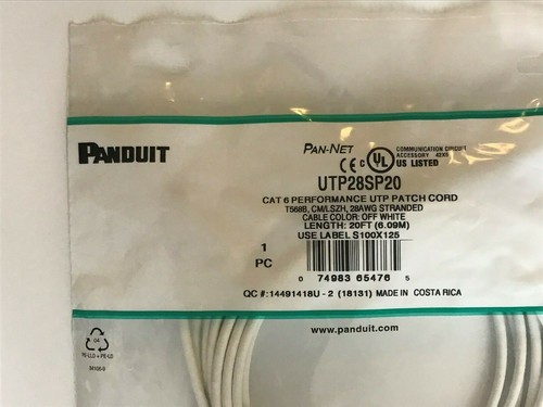 5 PANDUIT CAT 6 PERFORMANCE UTP PATCH CORD 20 FT T568B, CM/LSZH, 28AWG OFF WHITE - Picture 2 of 2