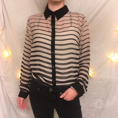 Forever 21 Black Grey Striped Sheer Blouse