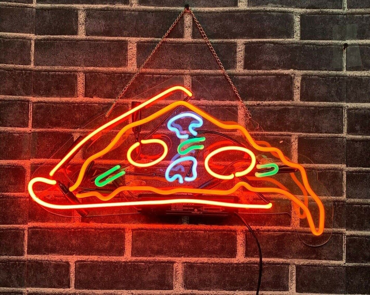Pizza By The Slice Neon Sign – Eye-Catching Wall Decor For Kitchen, Diner, Or Game Room, Bright LED Glow