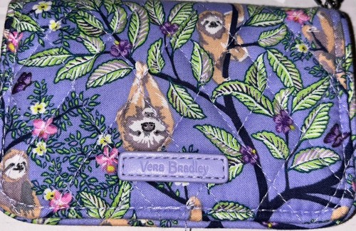 Vera Bradley RFID Small Bifold Wallet Hanging Around Purple Sloths New - Picture 2 of 9