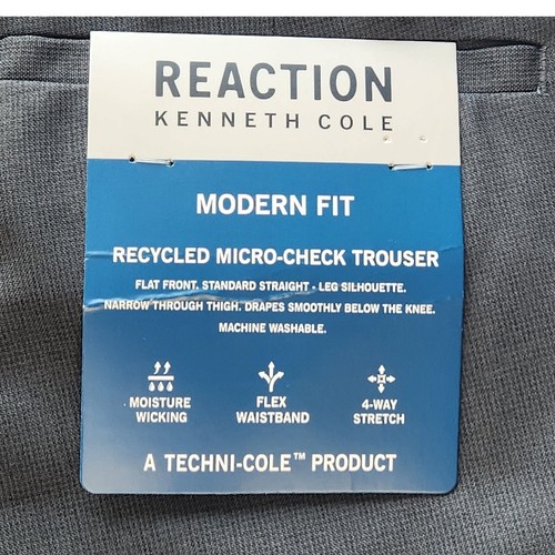 Reaction Kenneth Cole Mens Size 34x30 Modern Fit Micro Check Trouser Pant Slacks - Picture 4 of 13