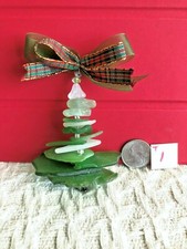 Genuine Green, White Surf Tumbled Sea Glass Christmas Trees with Bows T1
