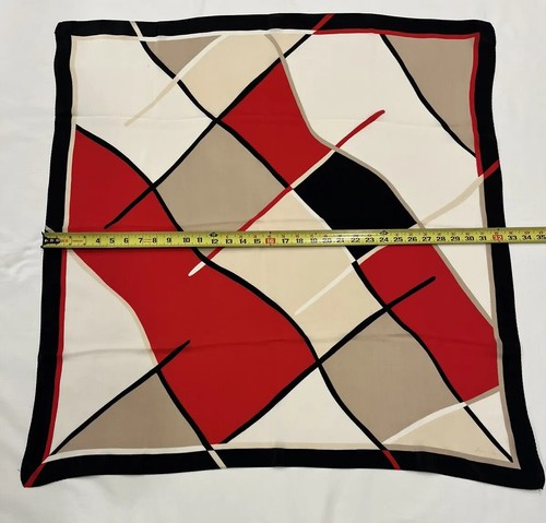 Ginnie Johansen Black Red White Tab Abstract Silk Scarf 34" - Picture 6 of 7