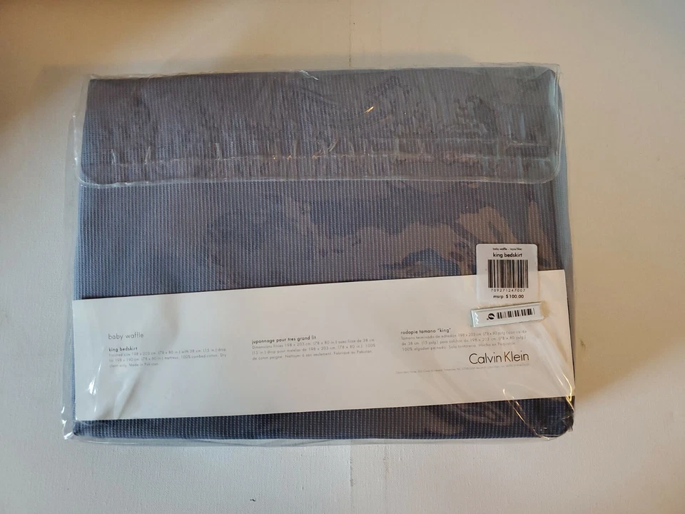 Новый нераспакованный Calvin Klein King юбка для кровати лазурит/сирень 78 «x 80» Baby вафли расчесанный хлопок - Изображение 2 из 4