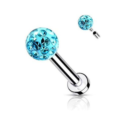 2pc Internal Thread Lip Ring Crystal Gem Labret Monroe Surgical Steel Bar 6-12mm - Picture 14 of 14
