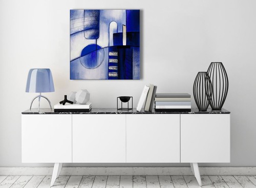 Indigo Blue Cream Painting Hallway Canvas Decorations - Abstract 1s418m - 64cm - Picture 2 of 4
