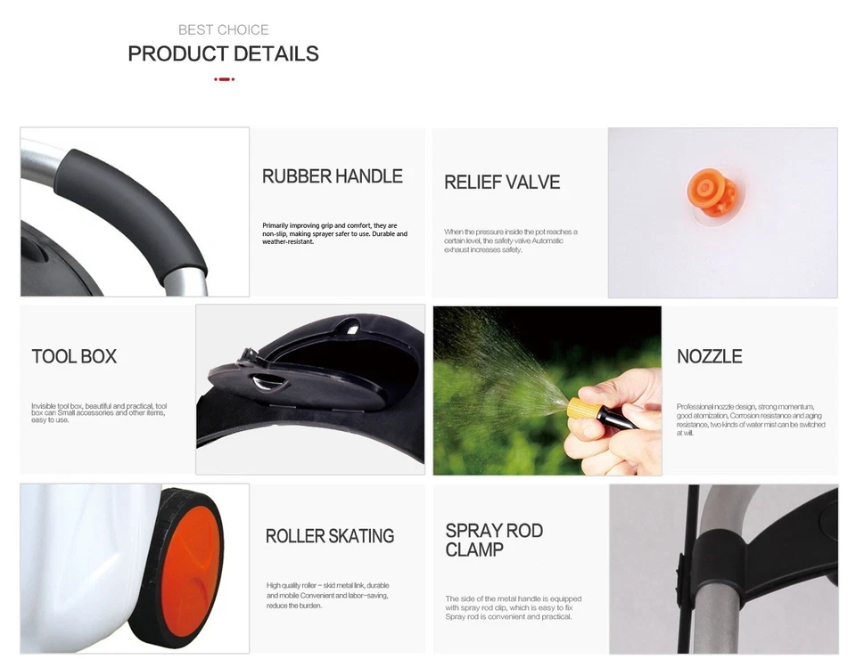 Carro de mano pulverizador de presión con bomba de 4,23 galones FIVO sobre ruedas para césped y jardín Foto 4 de 4