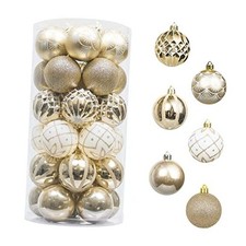 Christmas Ornaments Set, 30ct 2.36 Inches White and Gold Large White Gold