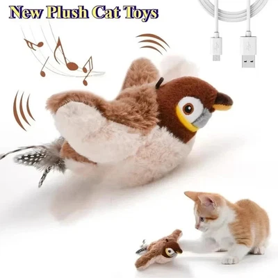 BRANDED Electronic Interactive Flying Bird Cat Toys USB Pet Simulation Sparrow Toy