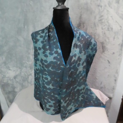 Handmade Felted Wool Shawl Womens One Size Blue Reversible Art Scarf Wrap Unique